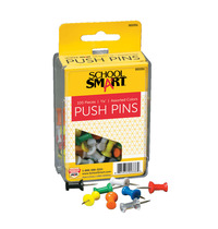 School Smart Push Pin for Bulletin Boards, 3/8 in L, 1/2 in Head, Plastic Head/Steel Point, Assorted Color, Pack of 100 Item Number 003351
