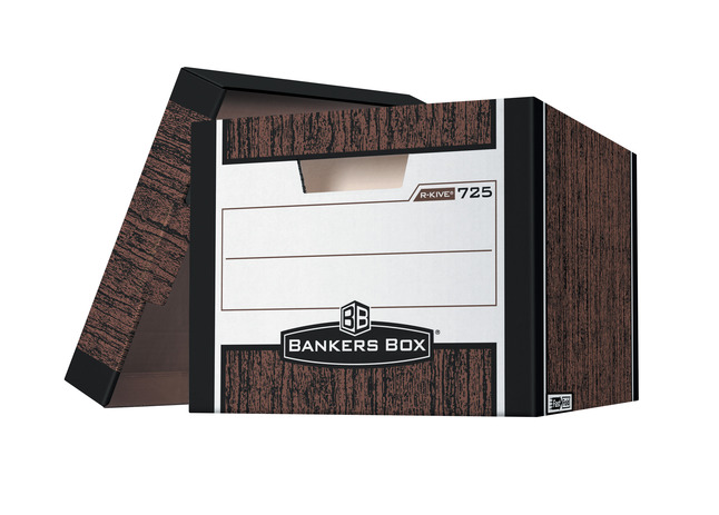 Bankers Box R-Kive File Storage Box, 12 x 15 x 10 Inches, Woodgrain, Pack of 4, Item Number 1327528
