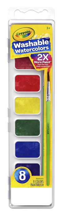 Crayola Watercolor Paint Set, Plastic Square Pan, 8 Assorted Colors Item Number 008190