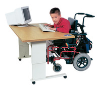 Populas Wheelchair Accessible Computer Workstation with Hand Crank, 48 X 30 in, Steel Base, Almond, Powder Coated, Item Number 017468
