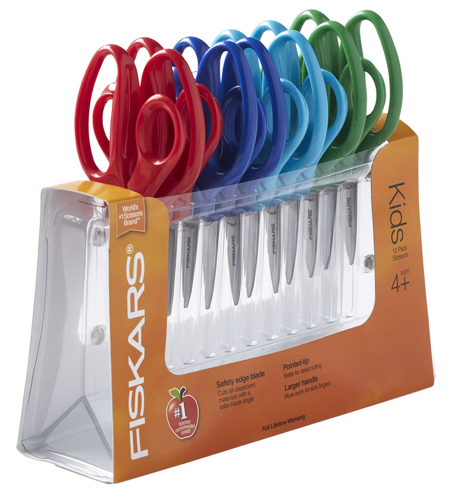 Tip　Colors,　Assorted　of　Kids　Scissors,　Pointed　Pack　12　Fiskars　Inches,