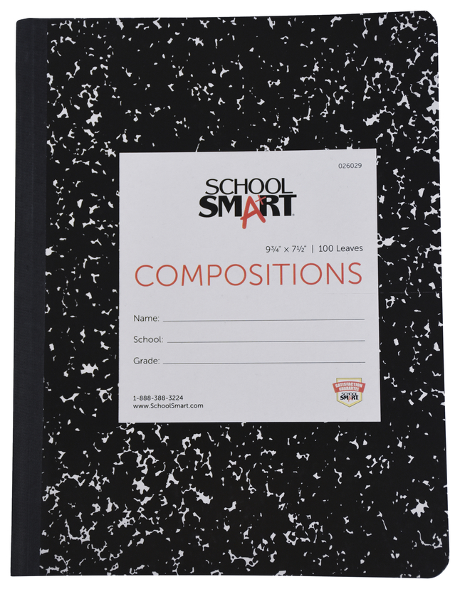 100 sheets Unruled School Smart Hard Cover Composition Book 9-3/4 x 7-1/2 Inches 