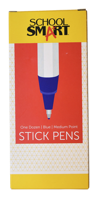 School Smart Round Stick Pen, Medium Tip, Blue, Pack of 12 Item Number 038160