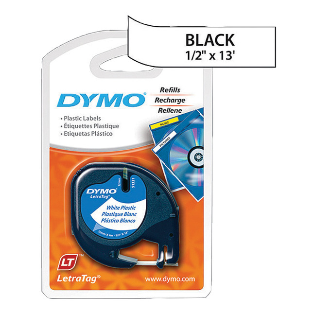 Dymo Labeling Tape LetraTag Labelers Plastic 1/2"" x 13"" Black on White for sale online 