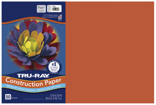 Tru-Ray 12 x 18 Construction Paper, Orange, 50 Sheets (P103034)