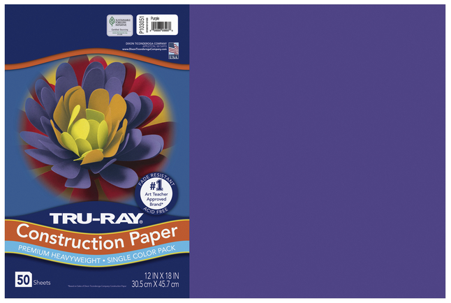 Tru-Ray Sulphite Construction Paper, 12 x 18 Inches, Purple, 50 Sheets, Item Number 054414
