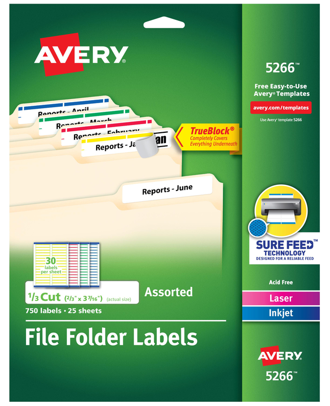Details about   6 Packs Avery File Folder Labels For 1/3 Cut Folders FF-3 248 Labels Each 