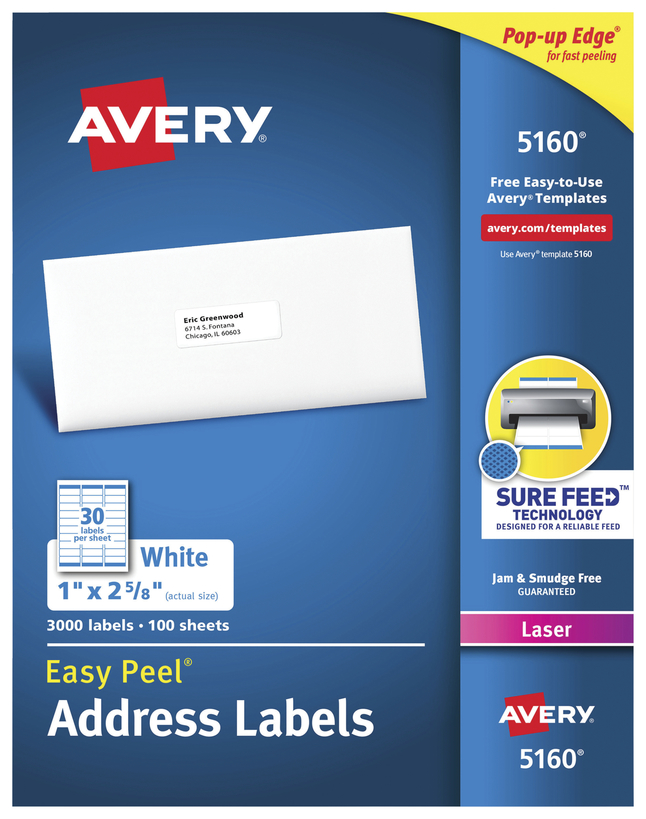 Avery Easy Peel Laser Address Labels Pack of 3000 Labels for sale online 1"x2-5/8"