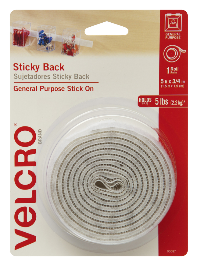 VELCRO Brand 18" x 3/4" Tape White Sticky Back 