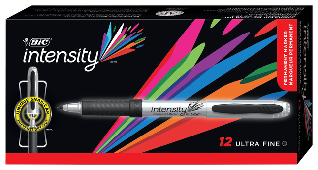 BIC Intensity Permanent Markers, Fine Point, Black, 12-Count