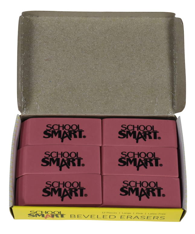 School Smart Beveled Block Erasers, Large, Pink, Pack of 12