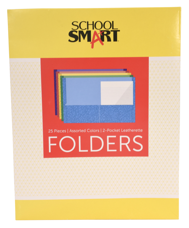 Pack of 25 Extra Large Assorted Colors 2-Pocket Folders 9 x 12 Inches 