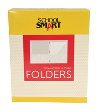 School Smart 2-Pocket Folder with Fasteners, White, Pack of 25, Item Number 084891