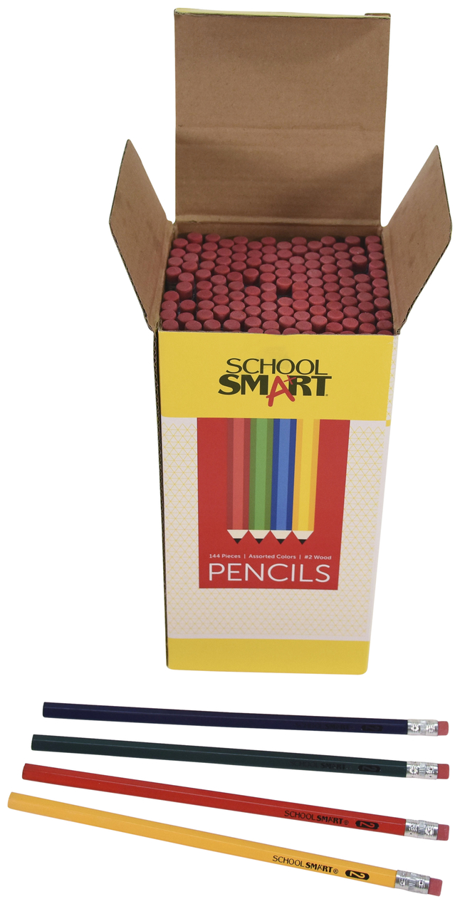 School Smart Traditional No 2 Pencils, Assorted Colors, Pack of 144