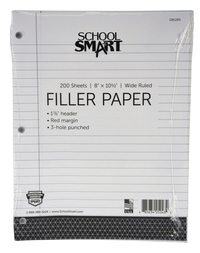 School Smart 3-Hole Punched Loose Leaf Paper, 8 x 10-1/2 Inches, 200 Sheets Item Number 085285