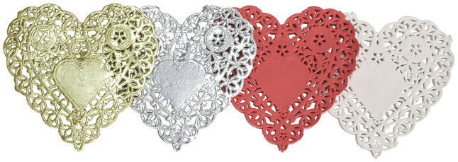 School Smart Paper Die-cut Heart Lace Doily, 4 Inches, Red, Pack