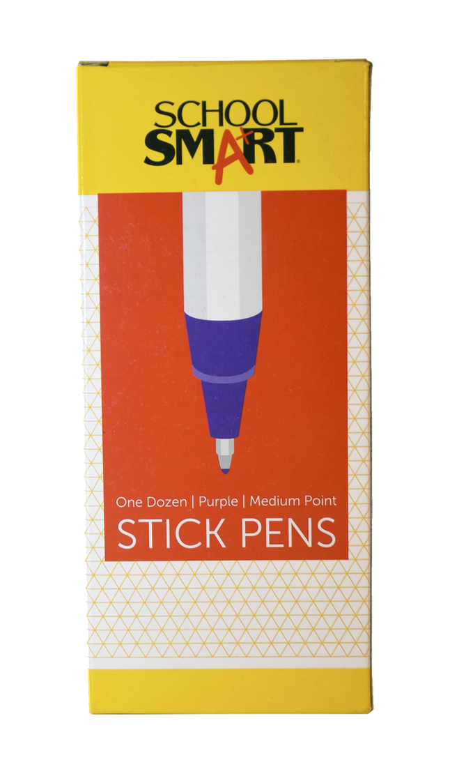 Pack of 12 School Smart Round Stick Pen Purple Medium Tip 