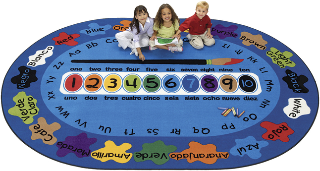 Carpets for Kids Bilingual Paint by Numero Carpet, 6 Feet 9 Inches x 9 Feet 5 Inches, Oval, Blue, Item Number 086733