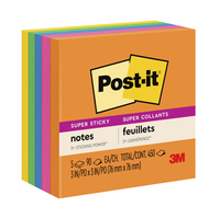 Post-it Sticky Plain Notes, 3 x 3 Inches, Energy Boost Colors, 5 Pads with 90 Sheets Item Number 086844