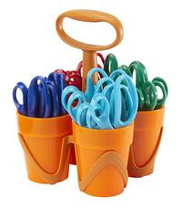Fiskars 5 Inch Pointed Tip Kids Scissors Classroom Pack Caddy, Pack of 24, Item Number 089630