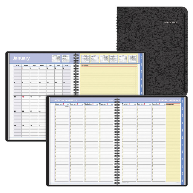At-A-Glance QuickNotes Wirebound Planner, 8-1/4 X 10-7/8 in, Weekly/Monthly, Black, Item Number 1053081