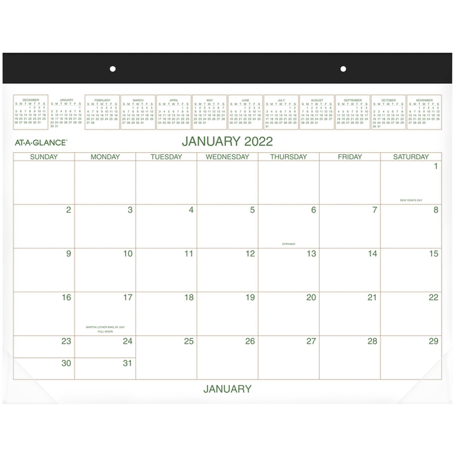 At-A-Glance GG2500 Two-Color Recycled Desk Pad Calendar, 22 x 17 Inches, Green/Brown, Item Number 1053159