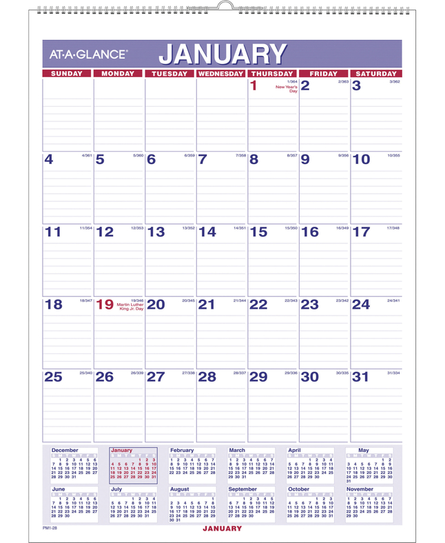 At-A-Glance Recycled Wirebound Wall Calendar - One Page Per Month, 8 X 11 in, Jan - Dec, Item Number 1053173