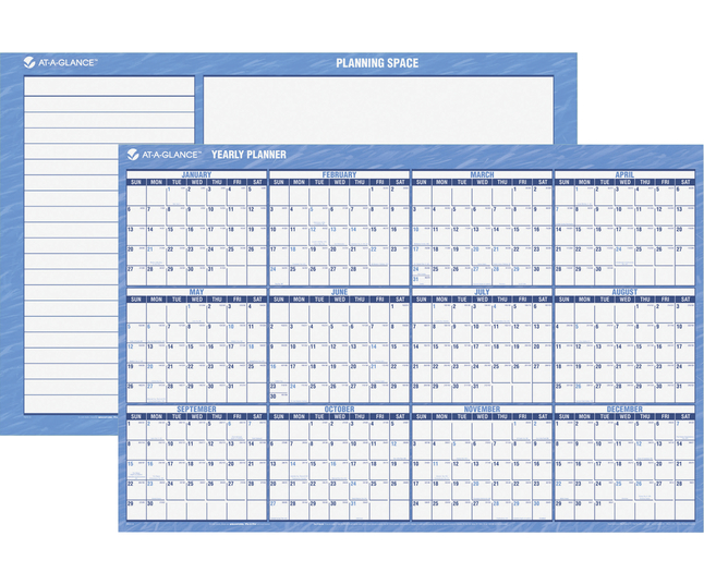 At-A-Glance Double Sided Erasable Horizontal Wall Planner, 48 X 32 in, Jan - Dec, Blue, Item Number 1053185