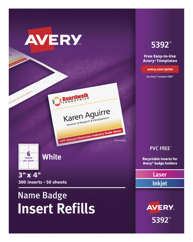 Avery Name Badge Insert Refills, 3 x 4 Inches, White, Pack of 300, Item Number 1054630