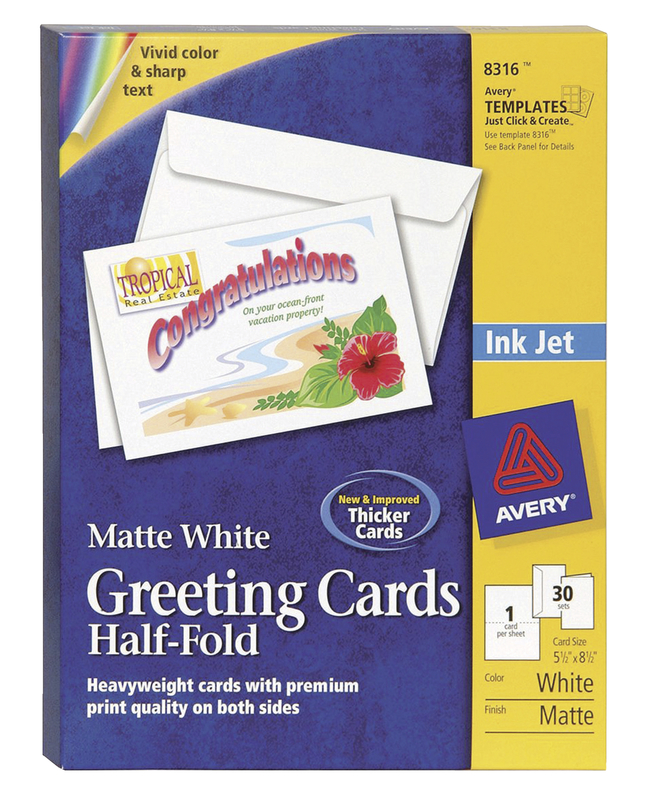 Avery Greeting Cards for Inkjet Printers, 5-1/2 x 8-1/2 Inches, Matte White, Pack of 30, Item Number 1054861