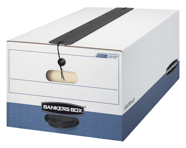 Bankers Box Liberty Plus File Storage Box, Legal Size, 15 x 24 x 10 Inches, White/Blue, Pack of 12, Item Number 1059818