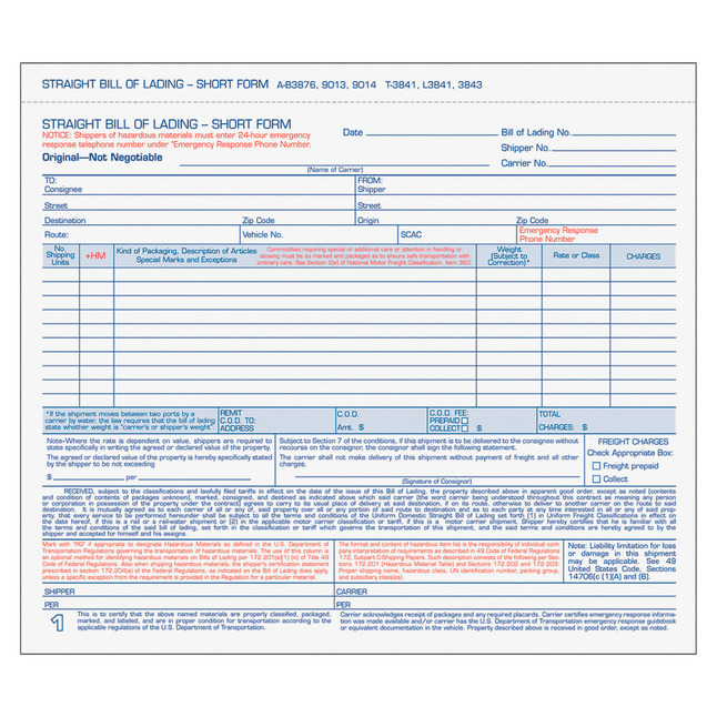 Delivery Forms and Receiving Forms, Item Number 1070527