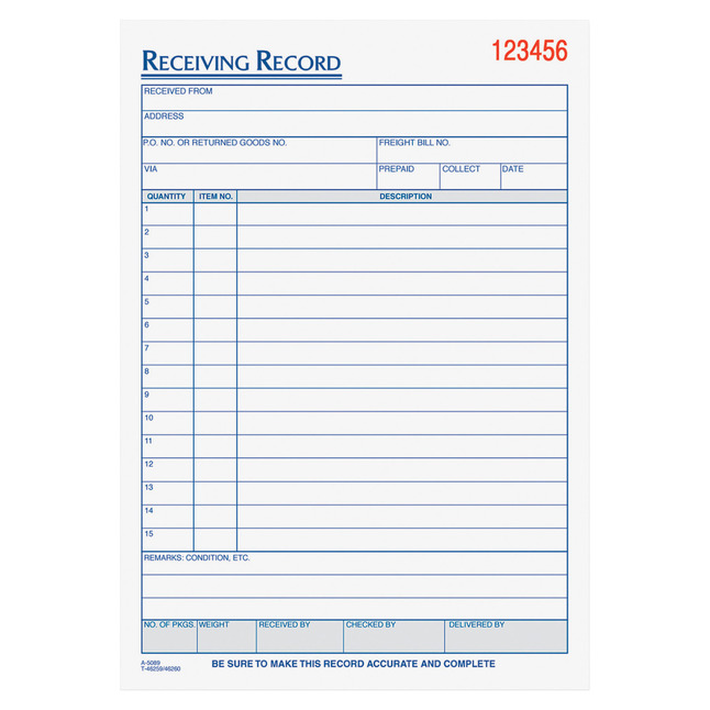 Delivery Forms and Receiving Forms, Item Number 1070568