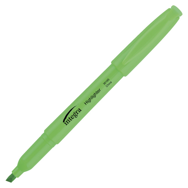 Integra Pen Style Highlighter, Chisel Tip, Fluorescent Green, Item Number 1071037
