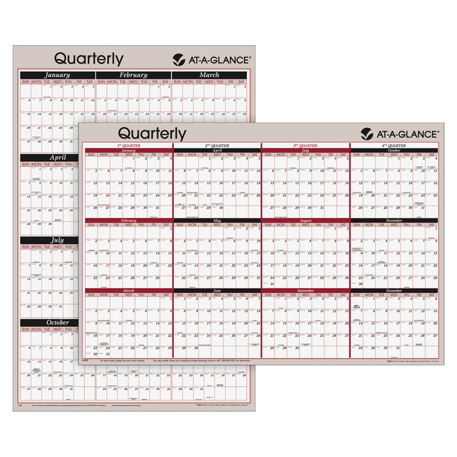 At-A-Glance 2-Sided Erasable Horizontal Vertical Wall Calendar, 36 X 24 in, Jan - Dec, Quarterly, Gray, Item Number 1072160