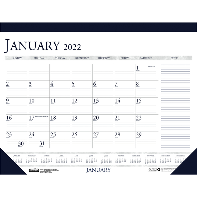 Doolittle Monthly Desk Pad Calendar, 22 x 17 in, Blue/Gray, Item Number 1075744
