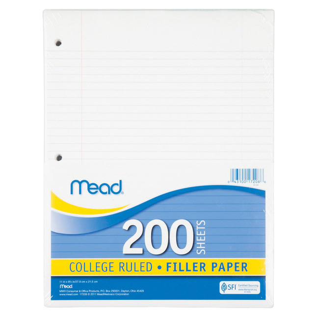 Notebooks, Loose Leaf Paper, Filler Paper, Item Number 1076707