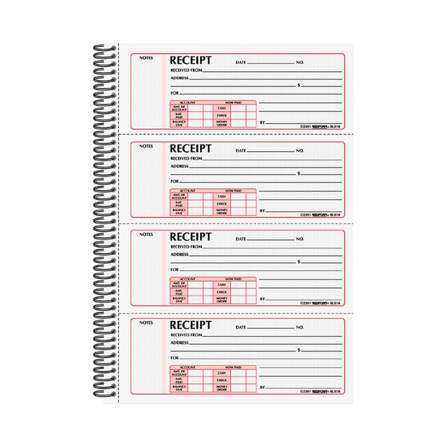 Rediform Gold Standard Carbonless Receipt Book, 2 Parts, 2-3/4 x 7 Inches, Pack of 300, Item Number 1089369