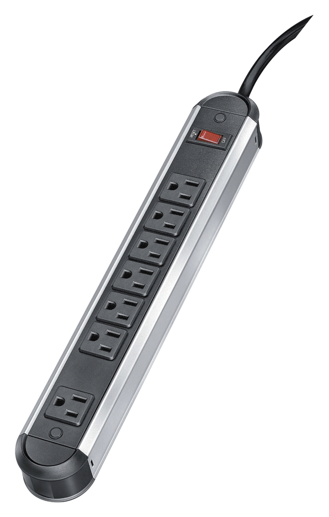 Fellowes Metal Power Strip, 7 Outlet, 12 Foot Cord, Silver/Black 1091686