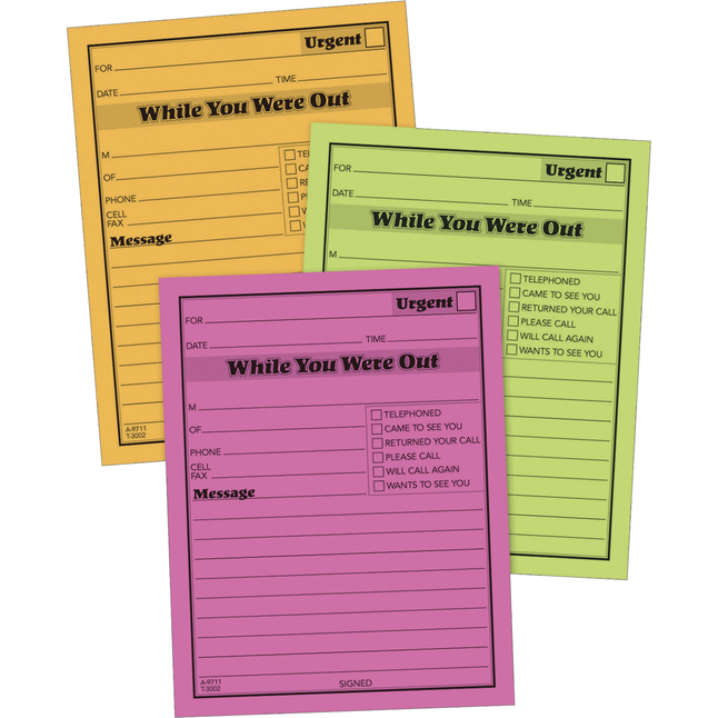 - 3PACK 5.50 x 11 Inches Adams Message Book/Phone Call SC1154D 400 Sets per Book White/Canary SC1154-5D Carbonless Duplicate 