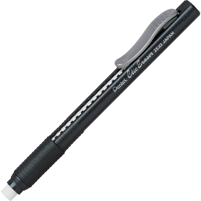 Pentel Clic Pen Style Refillable Retractable Eraser with Rubber Grip and Pocket Clip, Item Number 1110926