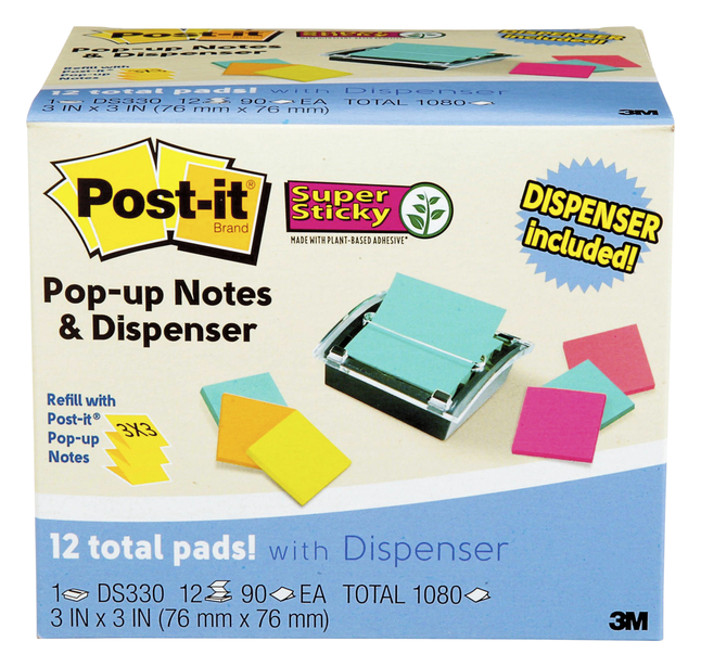 Post-it Pop-Up Notes Dispenser Value Pack, 3 x 3 Assorted Colors, Pads of 90 Sheets