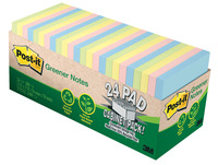 Post-it Recycled Notes, 3 x 3 Inches, Helsinki Colors, Pad of 75 Sheets, Pack of 24, Item Number 1272313