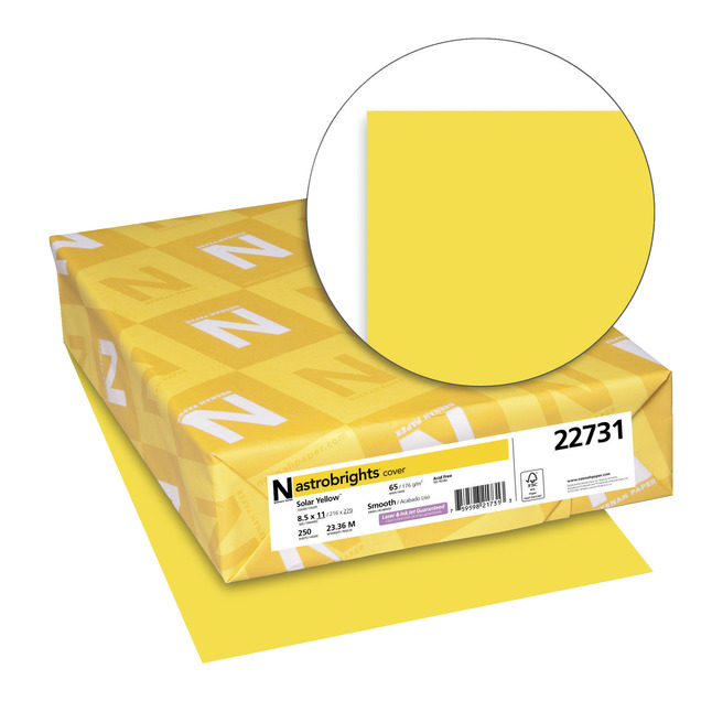 Astrobrights Card Stock, 8-1/2 x 11 Inches, Solar Yellow, Pack of 250, Item Number 1280355