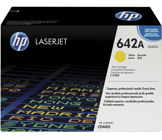 HP 642A (CB402A) Original Toner Cartridge, 7500 Page Yield, Yellow, Item Number 1297014