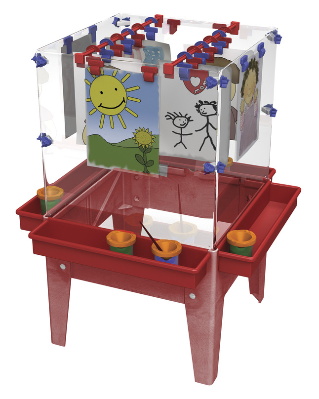 Childbrite Toddler 4-Station Space Saver Easel with Caddies and Clips - Red