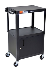 Luxor H Wilson Adjustable AV Cart with Cabinet and Electrical, 24 in W X 18 in D X 42 in H, Item Number 1304810