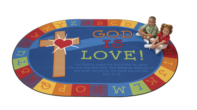 Carpets for Kids KID$Value PLUS God Is Love Learning Rug, 8 x 12 Feet, Oval, Multicolored, Item Number 1322641
