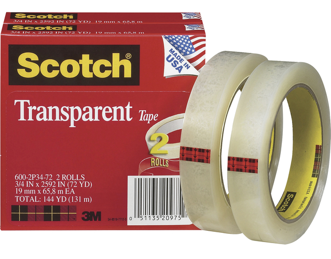 1 x 2592 Inches Free Boxed Scotch Transparent Tape 600-72-3PK New 3 Rolls 