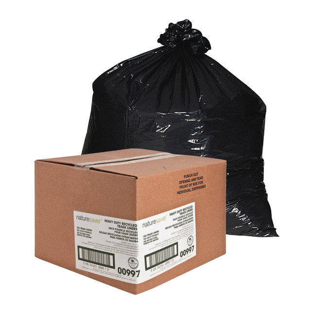 Nature Saver Heavy Duty Recycled Trash Can Liners, 56 Gallon, Plastic ...